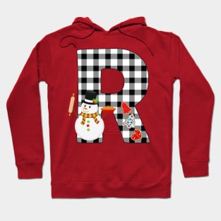 BW Buffalo Checks Pattern Monogram R | Snowman Hoodie